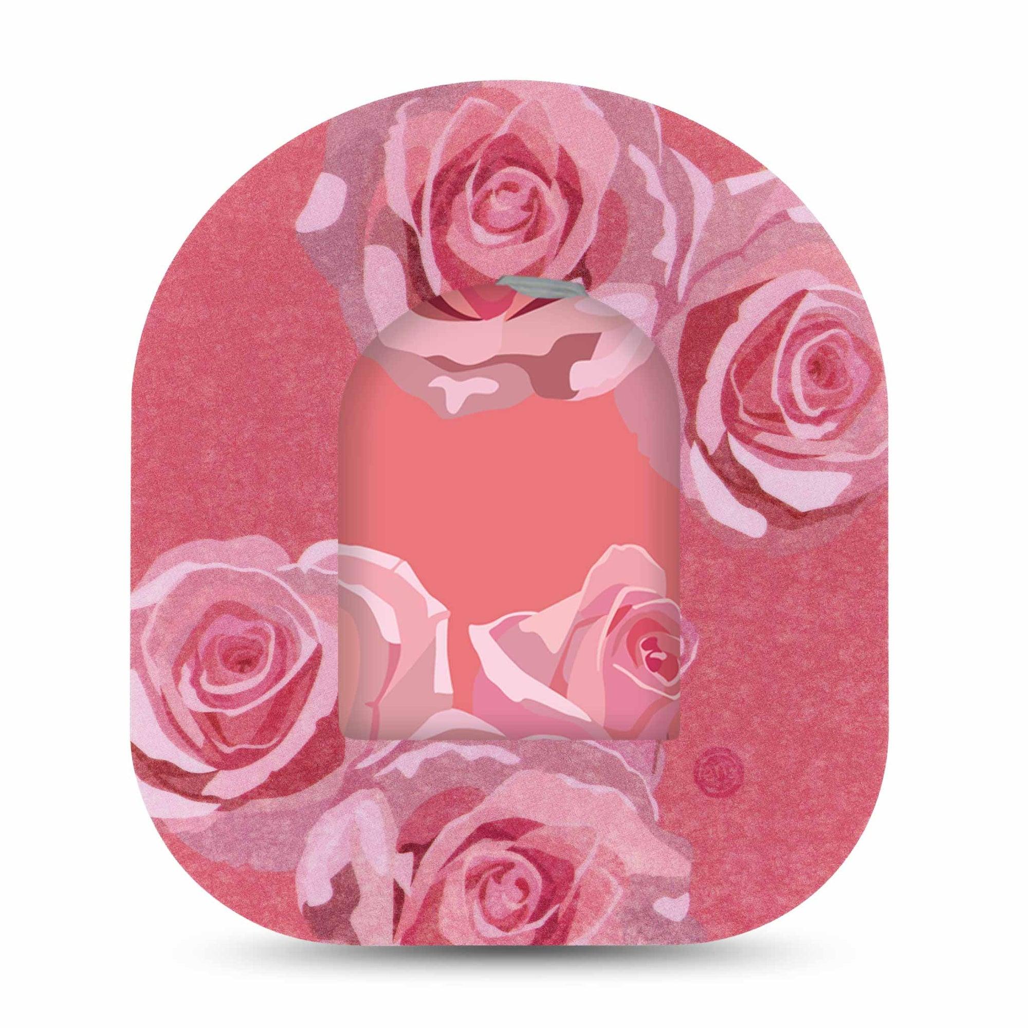 ExpressionMed Blush Rose Pod Center Sticker with Matching Pod Tape Single Sticker Only Pinky Rose Bouquet Theme Vinyl Pump Device Design