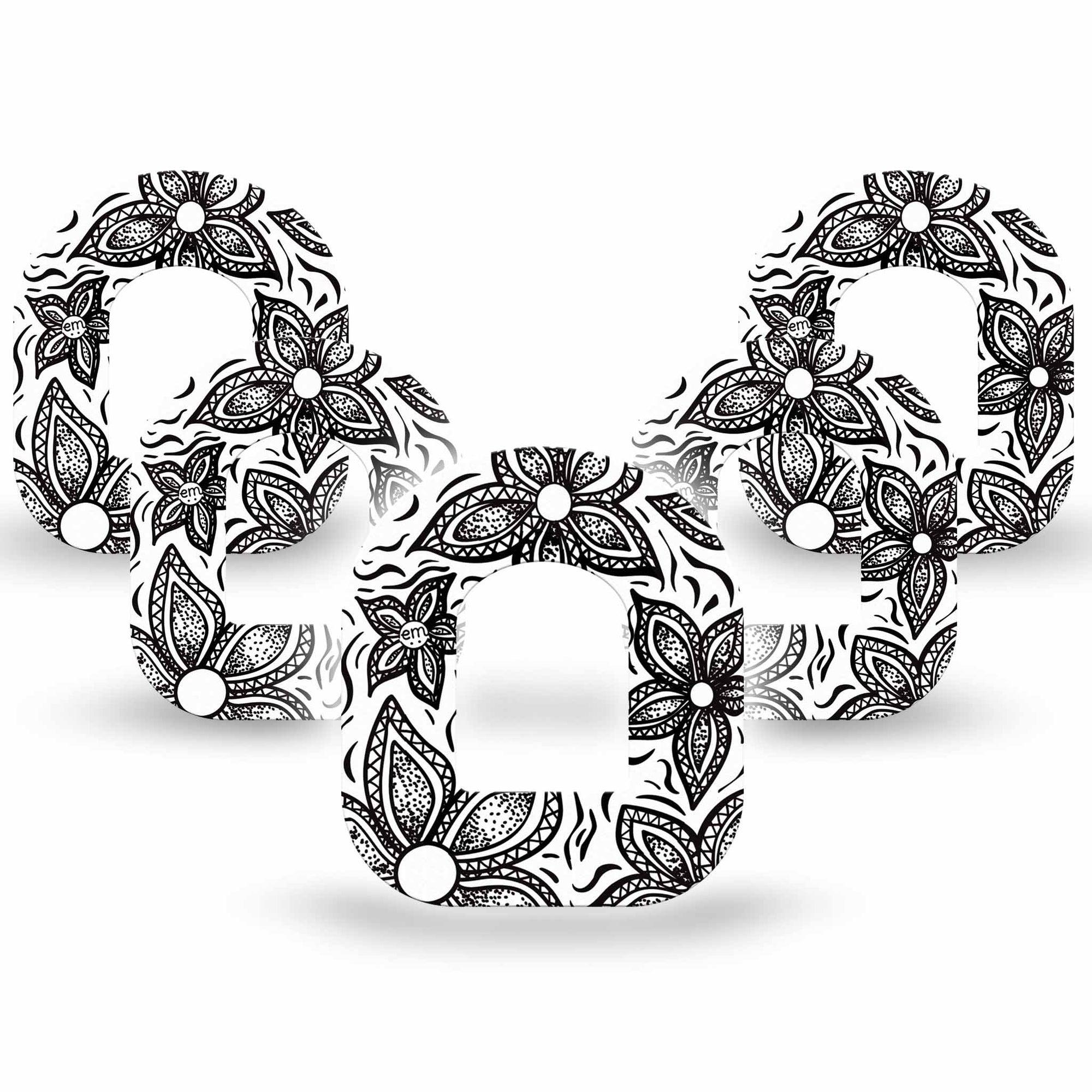 Black and White Floral Omnipod Tape 5-Pack