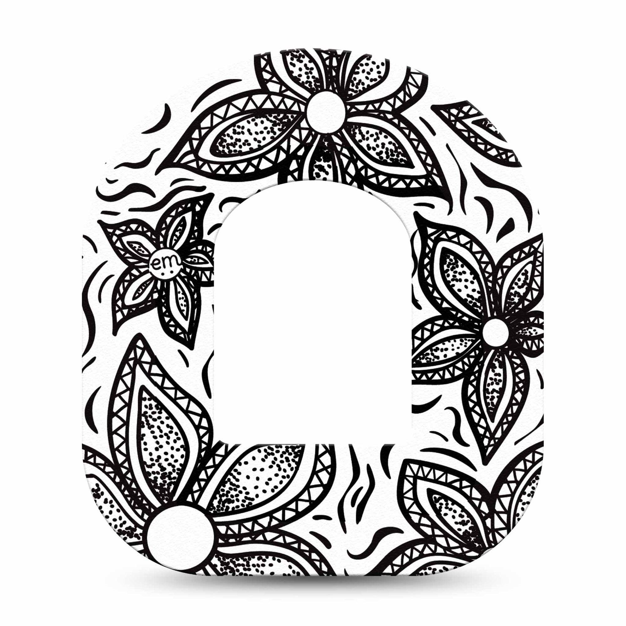 Black and White Floral Omnipod Tape Single