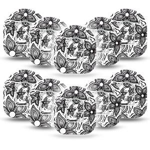 Black and White Floral Omnipod Tape 10-Pack Stickers and Tapes