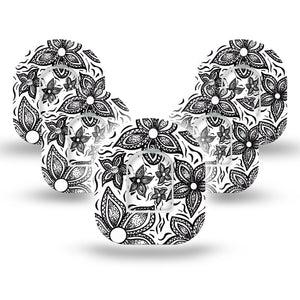 Black and White Floral Omnipod Tape 5-Pack Stickers and Tapes