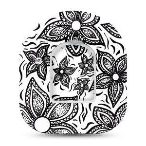 Black and White Floral Omnipod Tape Single Sticker and Tape