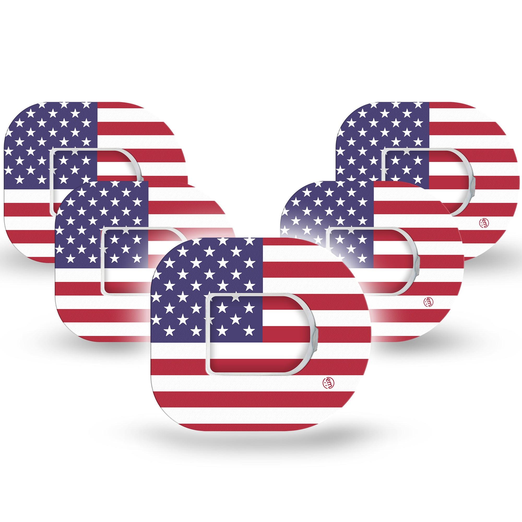 ExpressionMed U.S. Flag Omnipod Tape, 5-Pack Tape + 5-Pack Sticker Stars Stripes, Adhesive Patch Pump Design