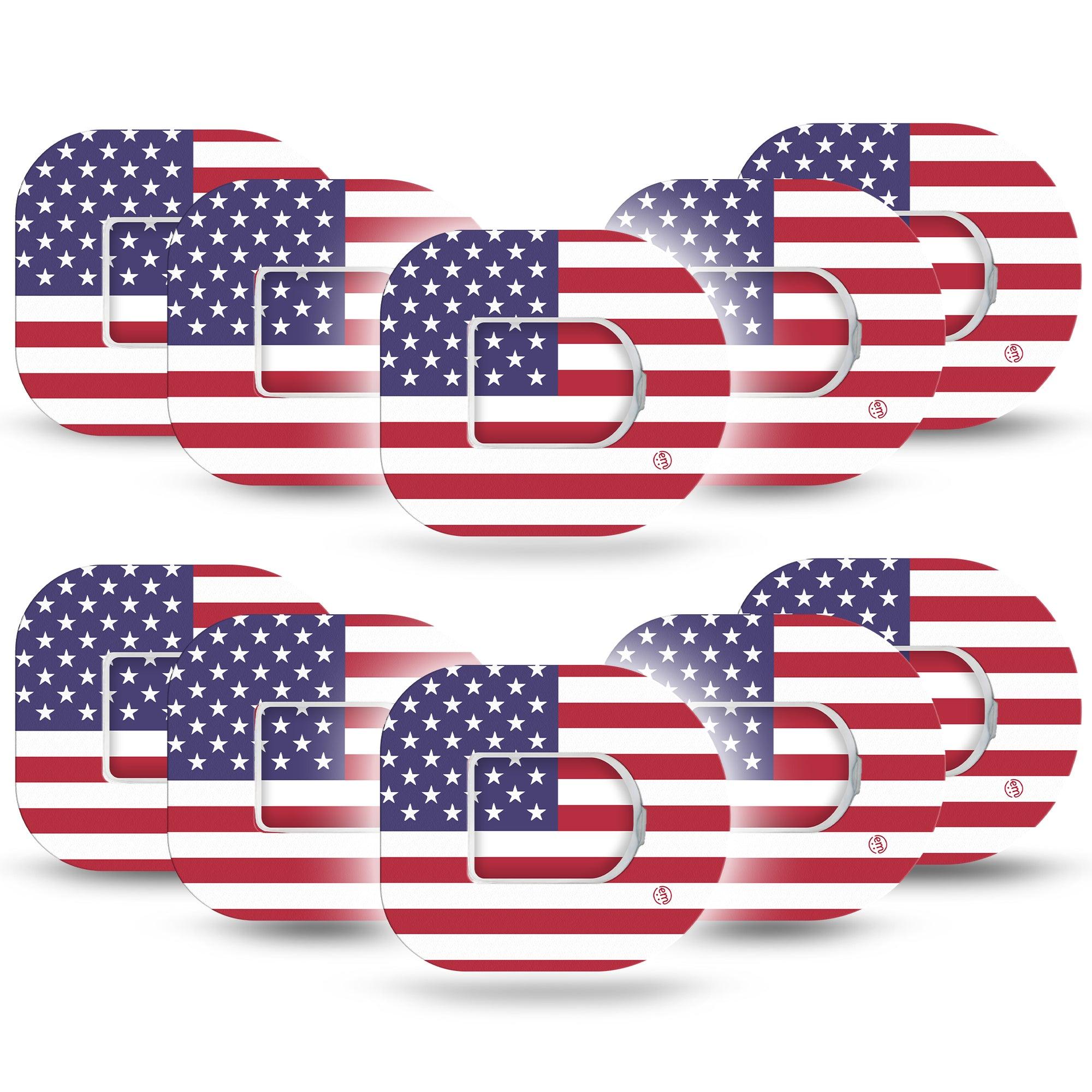 ExpressionMed U.S. Flag Omnipod Tape, 10-Pack Tape + 10-Pack Sticker Proud Display, Adhesive Patch Pump Design