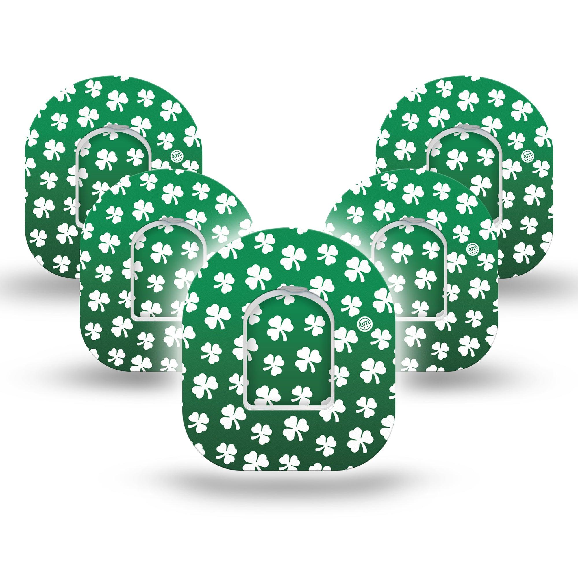 ExpressionMed Shamrock Omnipod Tape, 5-Pack Tape + 5-Pack Sticker Shamrocks Inspired, Adhesive Patch Pump Design