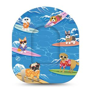ExpressionMed Surfing Dogs Pod Tape, Single Tape and Single Sticker, Playful Surfing Dogs Themed, Overlay Patch Design