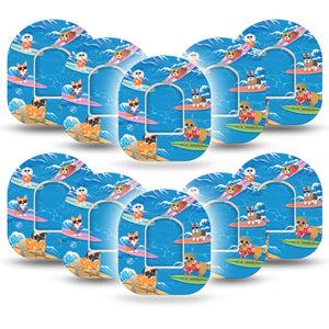 ExpressionMed Surfing Dogs Pod Tape, 10-Pack Tape and 10-Pack Sticker, Cool Surfing Pets Inspired, Plaster Patch Design