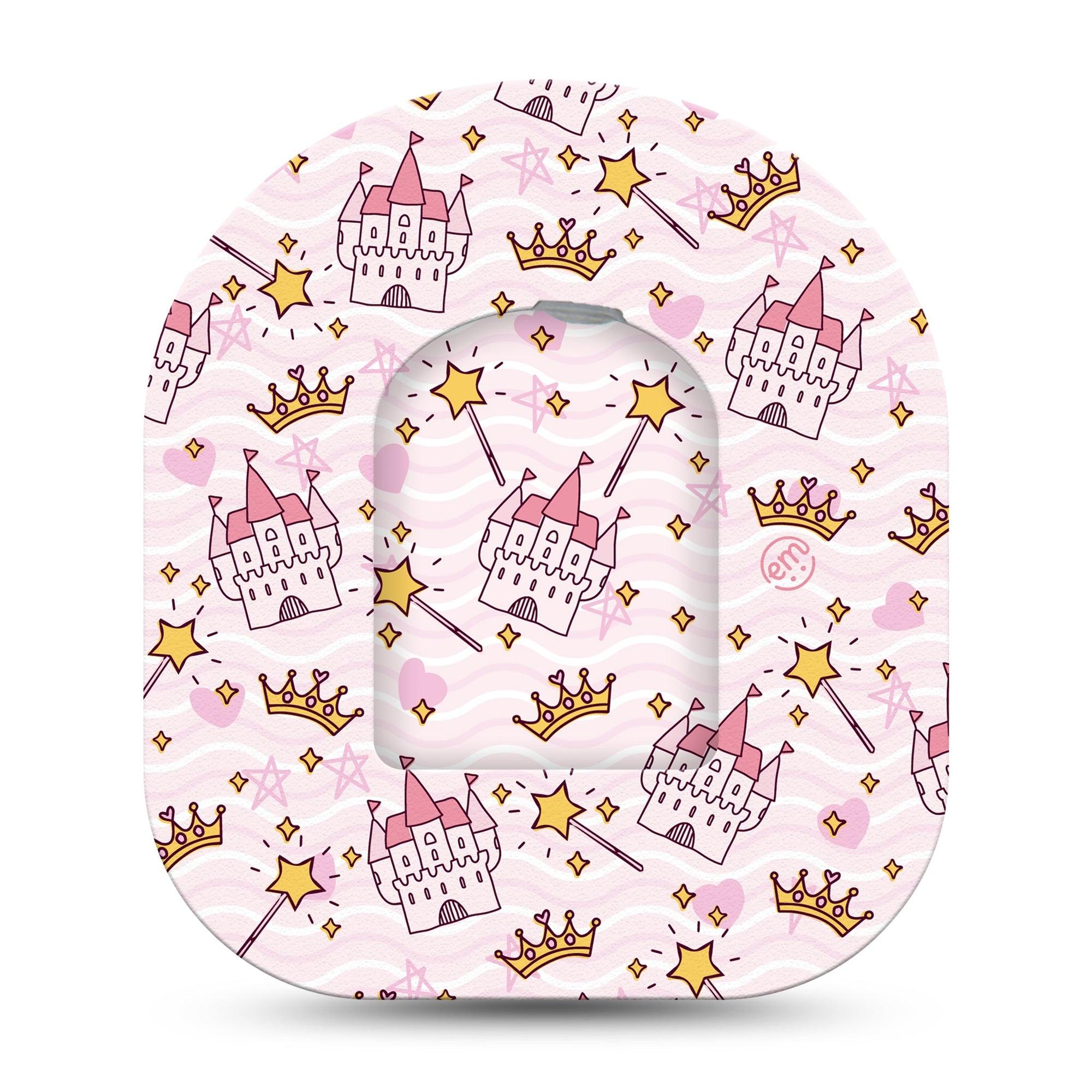 Castles Pod Sticker, Single Sticker Only, Cute Pink Castles and Magic Wands Inspired Pod Device Sticker with Matching Omnipod Adhesive Patch Design 