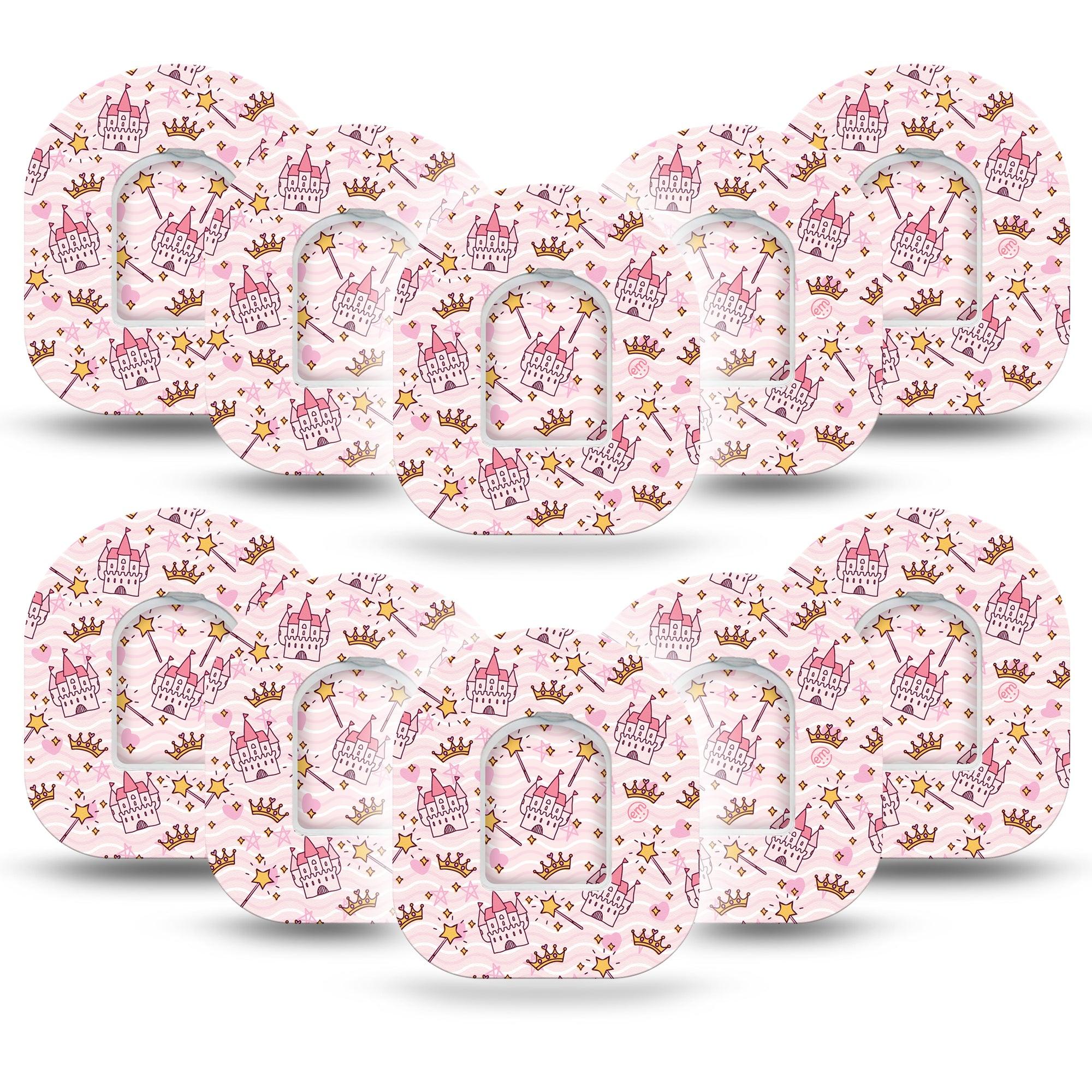 Castles Pod Tape, 10-Pack, Princess Fairytale Inspired, CGM Adhesive Patch Design with center stickers