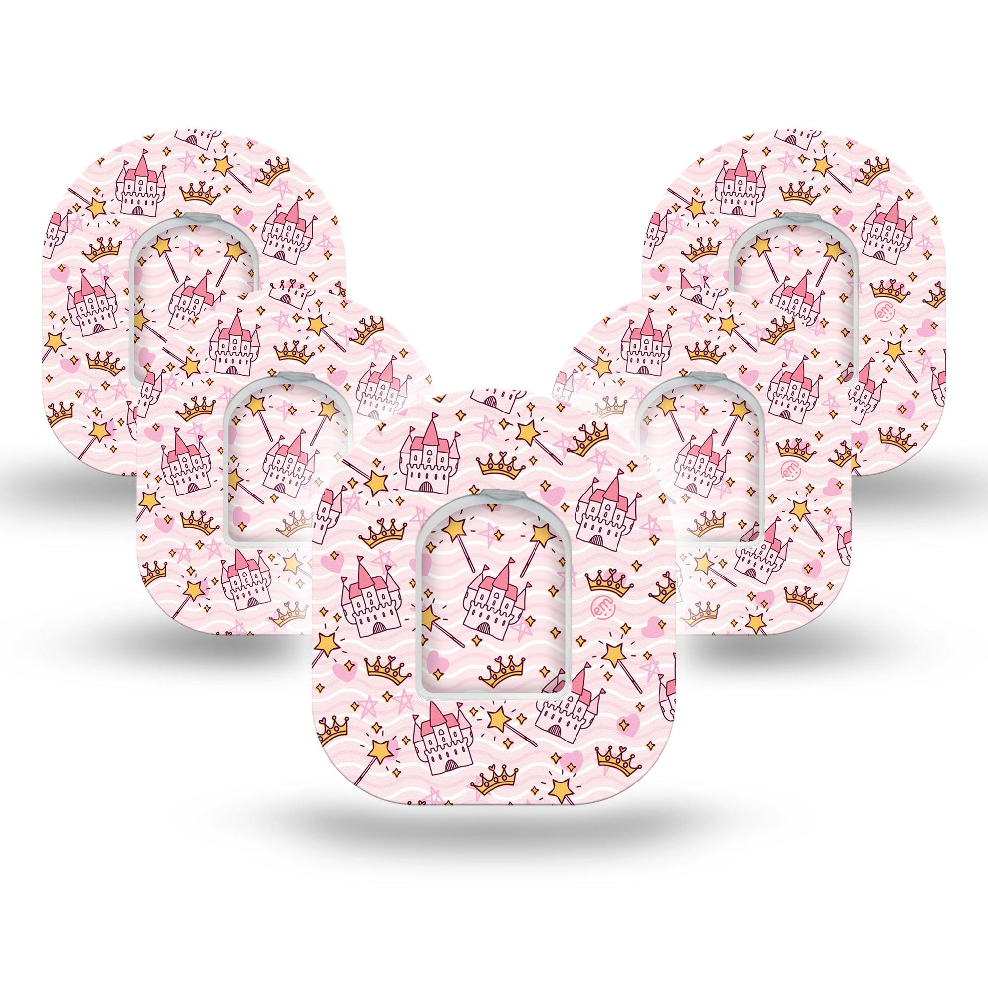 Castles Pod Tape, 5-Pack, Princess Fairytale Inspired, CGM Adhesive Patch Design with center stickers