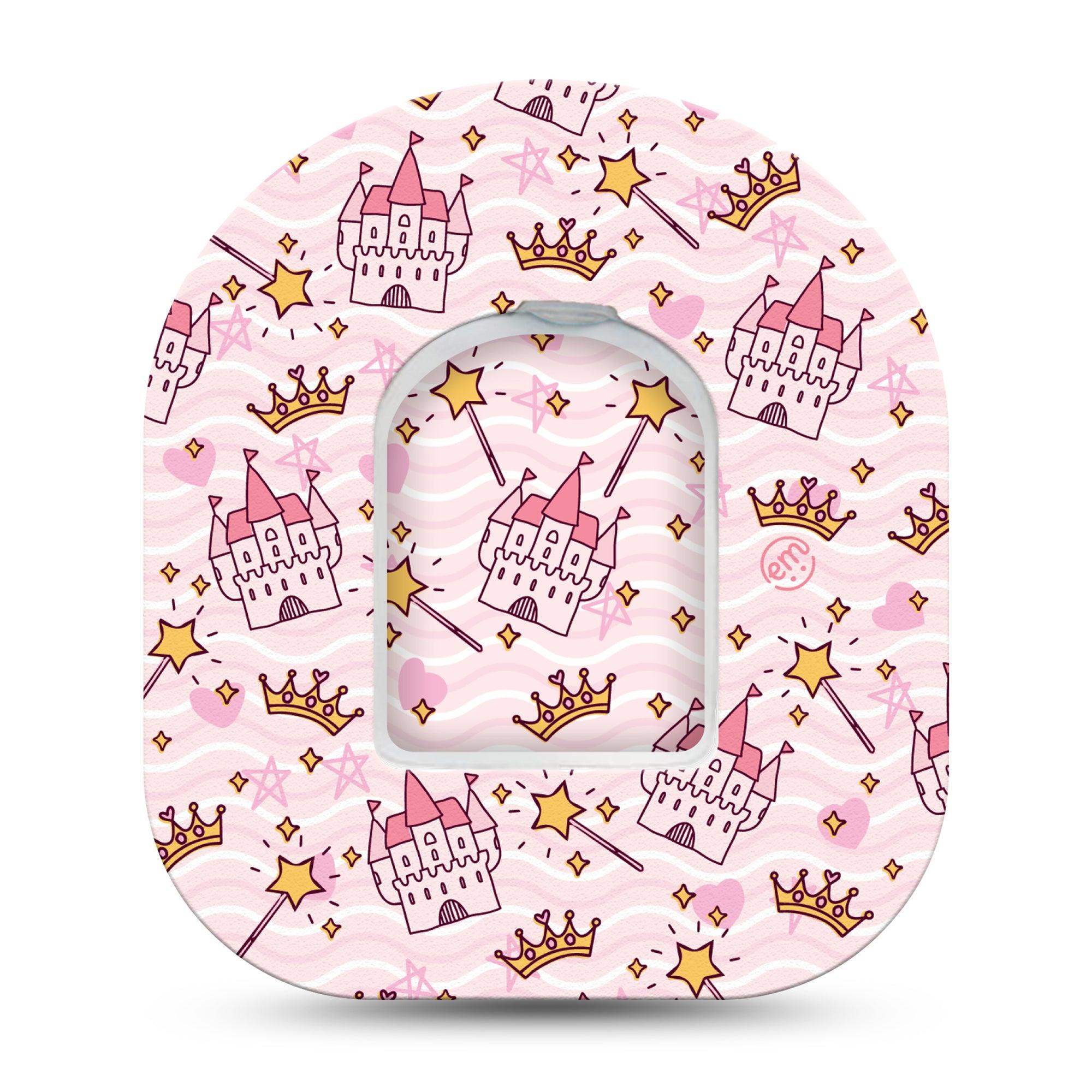 Castles Pod Tape, Single, Pink Palaces Inspired, CGM Overlay Patch Design with center sticker