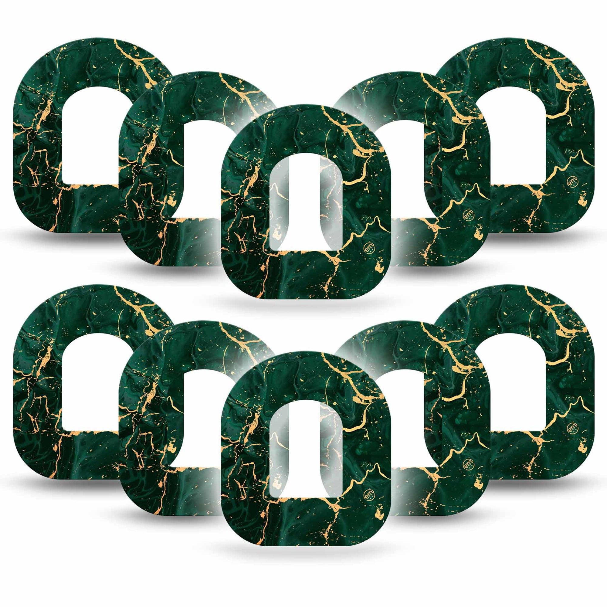 ExpressionMed Green & Gold Marble Pod Tape 10-Pack Green and Gold Stone, Omnipod, Overlay Patch Design