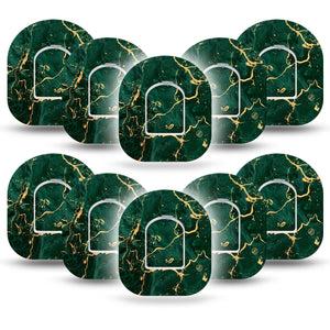 ExpressionMed Green & Gold Marble Pod Tape 10-Pack Stickers and Tapes, Green and Gold Stone, Omnipod, Overlay Patch Design
