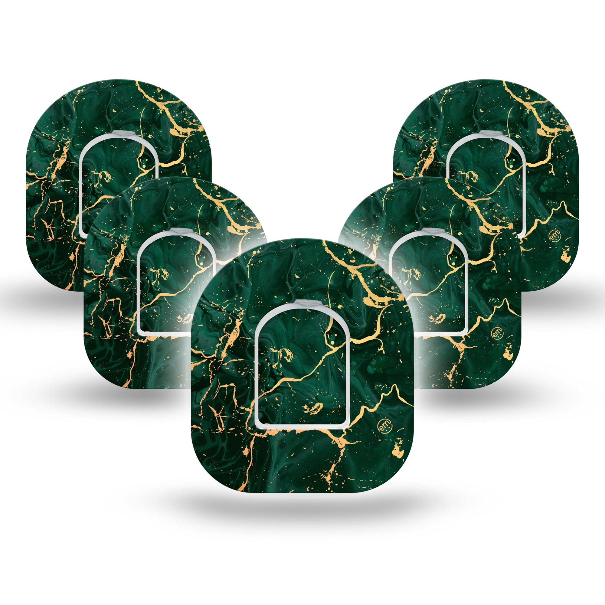ExpressionMed Green & Gold Marble Pod Tape 5-Pack Stickers and Tapes, Green and Gold Stone, Omnipod, Overlay Patch Design