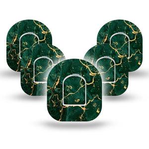 ExpressionMed Green & Gold Marble Pod Tape 5-Pack Stickers and Tapes, Green and Gold Stone, Omnipod, Overlay Patch Design