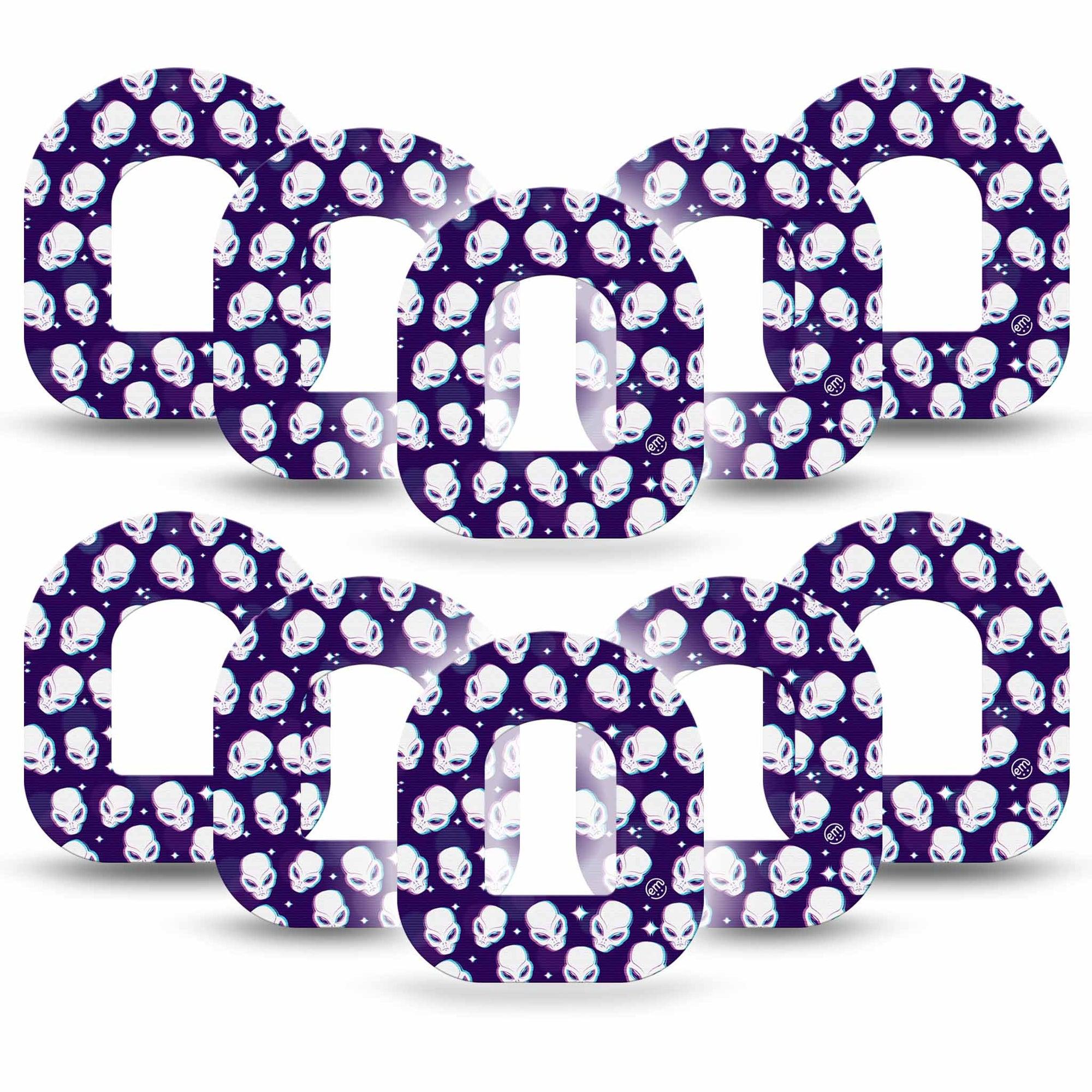 ExpressionMed Aliens Pod Tape, 10-Pack, Creepy Alien Heads, Omnipod Adhesive Patch Design