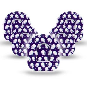 ExpressionMed Aliens Pod Tape Large eyed ET creature, 5-Pack tape and 5-Pack Sticker, Omnipod Fixing Ring Patch Design