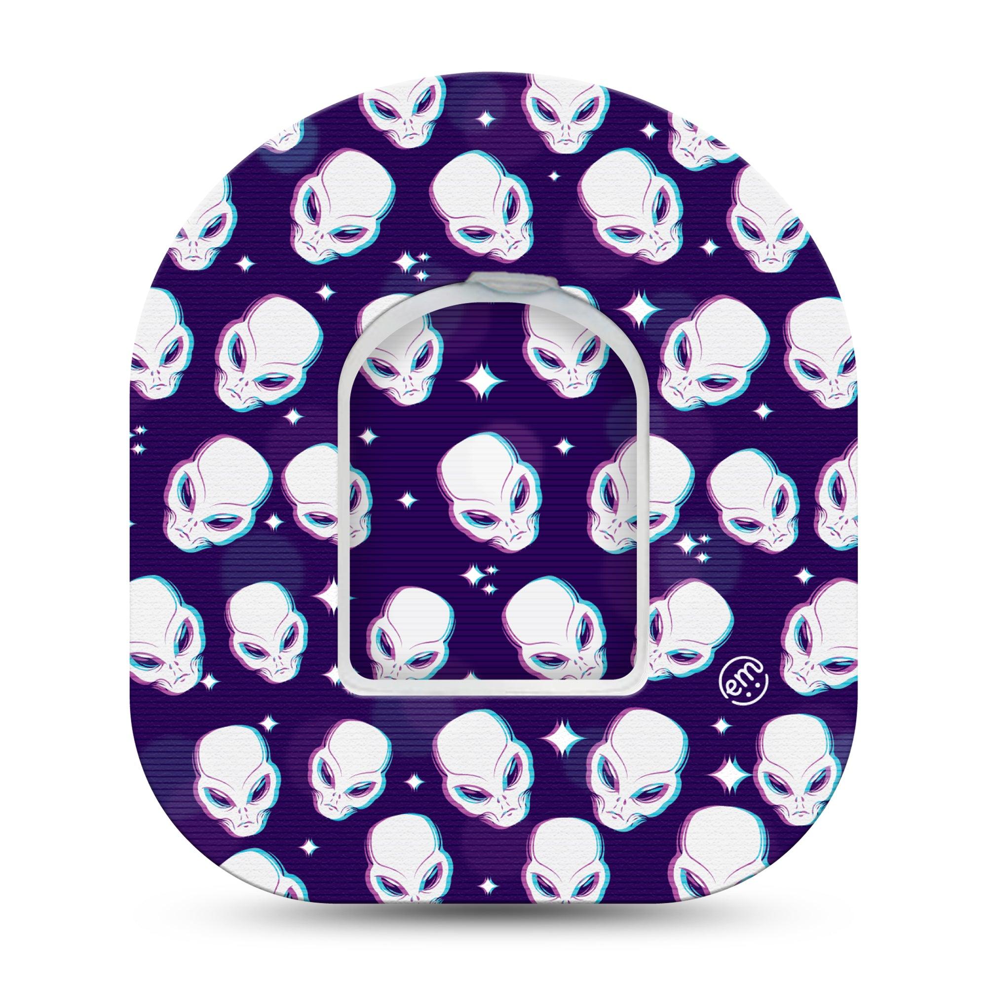 ExpressionMed Aliens Pod Tape Large eyed ET creature, Single Tape and Single Sticker, Omnipod Fixing Ring Patch Design
