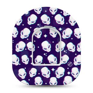 ExpressionMed Aliens Pod Tape Large eyed ET creature, Single Tape and Single Sticker, Omnipod Fixing Ring Patch Design