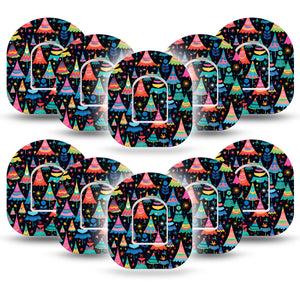 ExpressionMed Bright Trees Pod Tape, 10-Pack Tape and 10-Pack Sticker, Colorful Holiday Trees, Medtronic CGM Overlay Patch Design