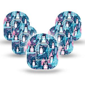 ExpressionMed Penguins Pod Tape, 5-Pack Tape and 5-Pack Sticker, Tiny Birds, CGM Fixing Ring Patch Design