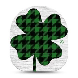 ExpressionMed Embroidered Clover Omnipod Full Wrap Center Sticker and Pod Tape Embroidered Plaid Shamrock Themed Vinyl Sticker and Tape Design Pump Design