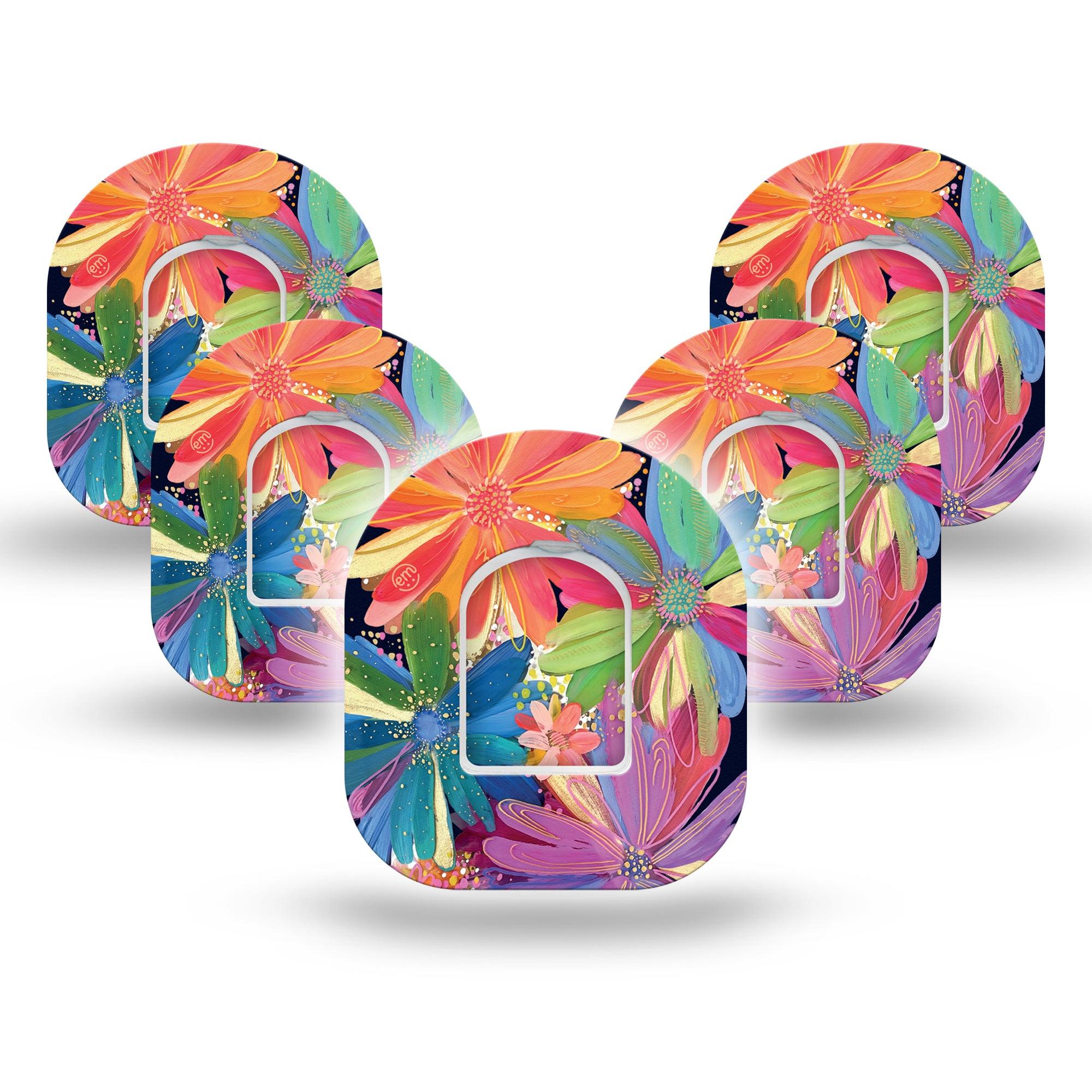 ExpressionMed Flower Song Omnipod 5-Pack Exclusive Etta Vee Art Adhesive Patch Pump Design with center stickers