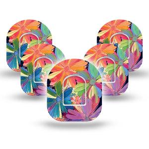 ExpressionMed Flower Song Omnipod 5-Pack Exclusive Etta Vee Art Adhesive Patch Pump Design with center stickers