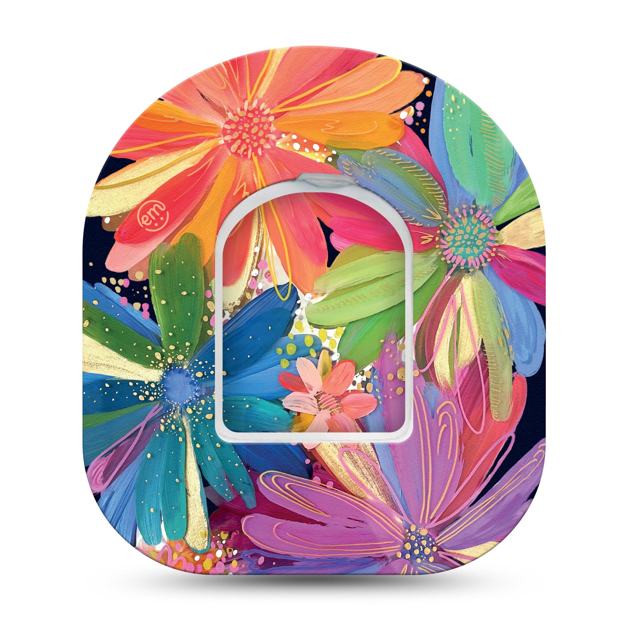 ExpressionMed Flower Song Omnipod Single Etta Vee Floral Artwork Adhesive Patch Pump Design with center sticker