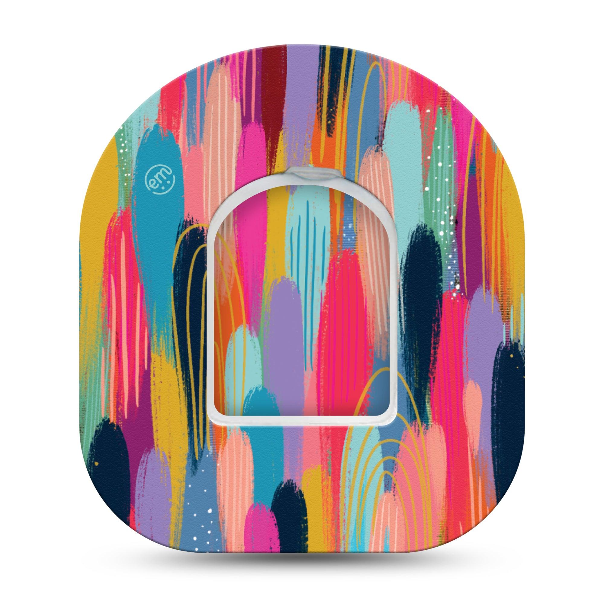 ExpressionMed Brush Strokes Omnipod Single Vibrant Etta Vee Design Adhesive Patch Pump Design with center sticker