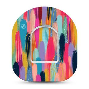 ExpressionMed Brush Strokes Omnipod Single Vibrant Etta Vee Design Adhesive Patch Pump Design with center sticker