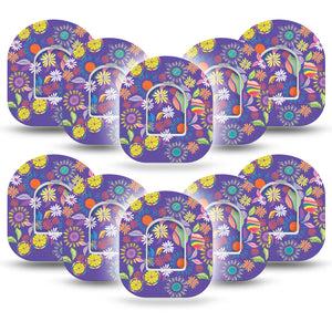 ExpressionMed Purple Flower Omnipod 10-Pack Unique Etta Vee Creations Adhesive Patch Pump Design with center stickers