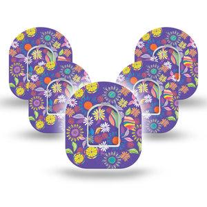 ExpressionMed Purple Flower Omnipod 5-Pack Unique Etta Vee Creations Adhesive Patch Pump Design with center stickers