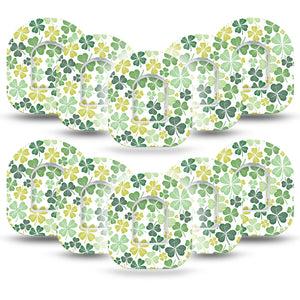 ExpressionMed Clover Pile Omnipod Tape, 10-Pack Tape and 10-Pack Sticker Irish Clover Petals. Adhesive Patch Pump Design