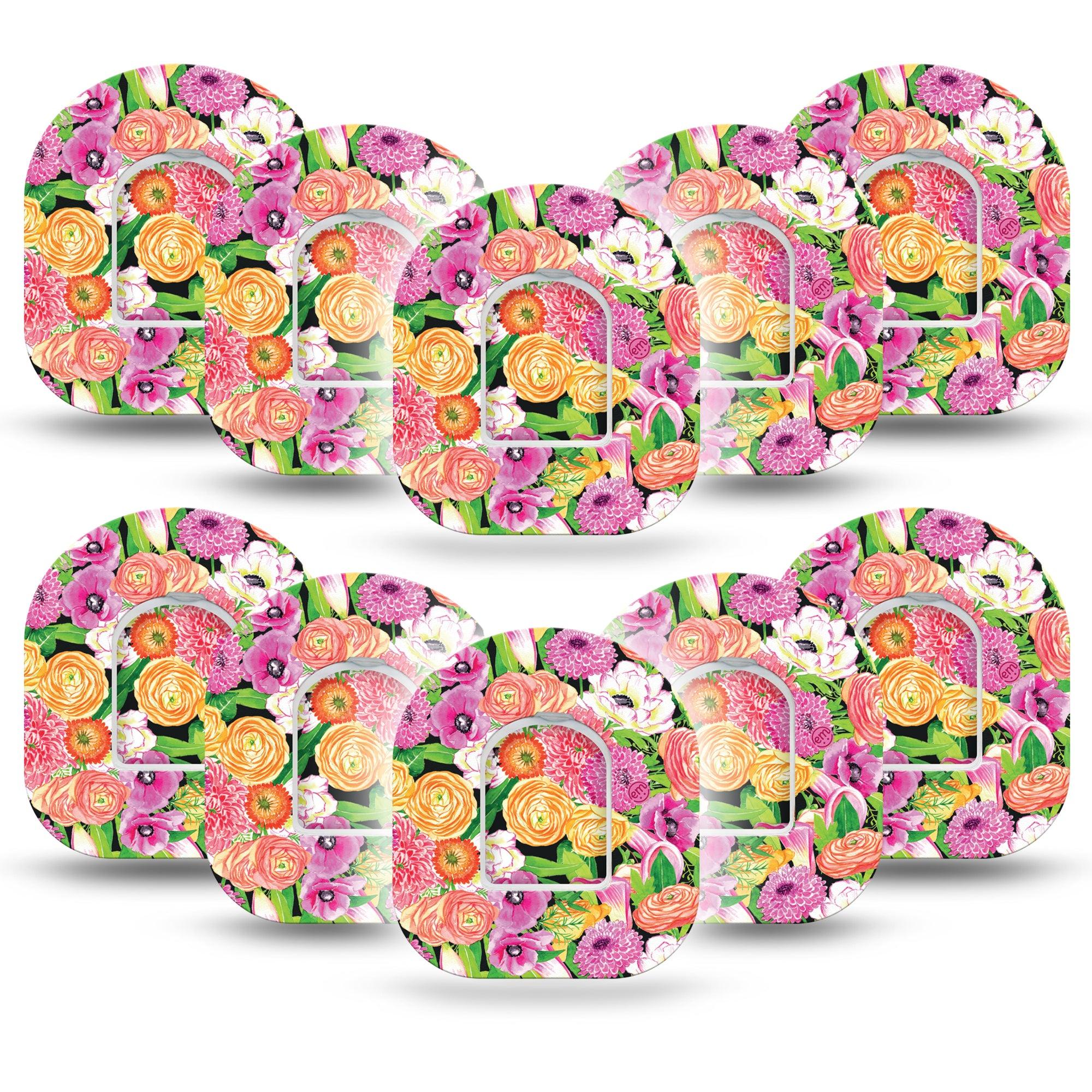 ExpressionMed Hand Painted Flowers Omnipod Tape 10-Pack Tape and 10-Pack Sticker Painted Florals Adhesive Patch Pump Design