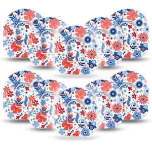 ExpressionMed July Flowers Omnipod Tape 10-Pack Tape and 10-Pack Sticker American Holiday Theme Adhesive Patch Pump Design