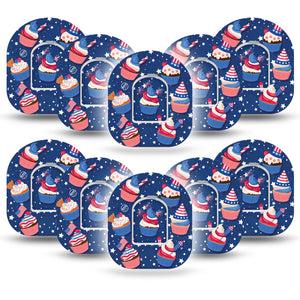 ExpressionMed Patrioitc Cupcakes Omnipod Tape 10-Pack Tape and 10-Pack Sticker Red White and Blue Bliss Cupcakes Adhesive Patch Pump Design