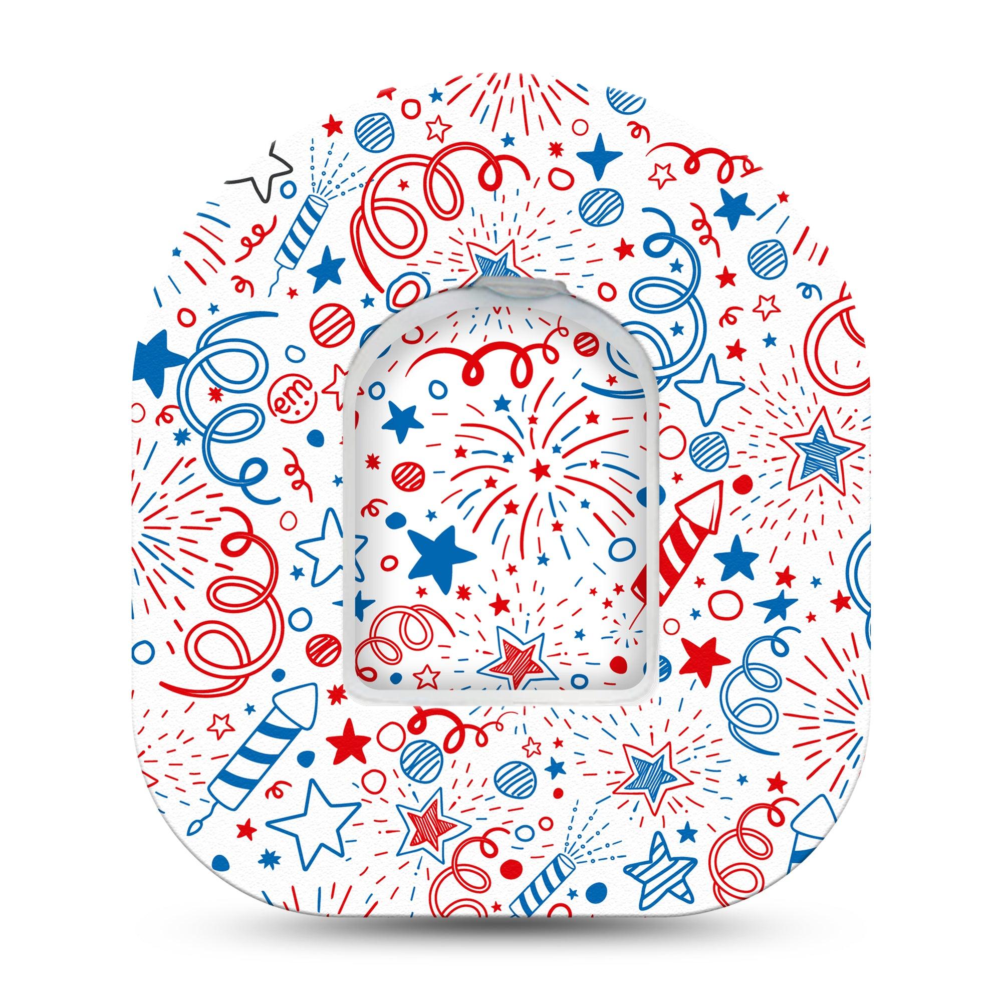 ExpressionMed Firework Doodles Omnipod Sticker Pod Surface Center Sticker Single Sticker with matching Single Pod Tape Cartoon Firework Illustrations Vinyl Decoration Pump design