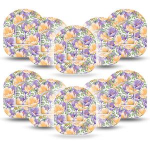 ExpressionMed Crocus Flowers Omnipod 10-Pack early spring bloomer Adhesive Patch Pump Design with center stickers