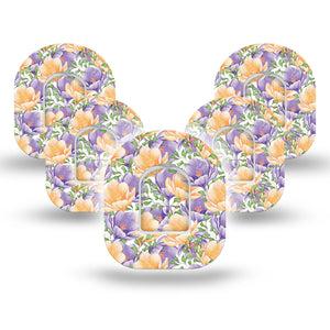 ExpressionMed Crocus Flowers Omnipod 5-Pack early spring bloomer Adhesive Patch Pump Design with center stickers
