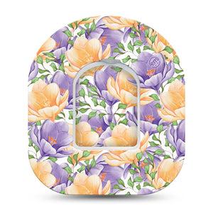 ExpressionMed Crocus Flowers Omnipod Single white crocus Adhesive Patch Pump Design with center sticker