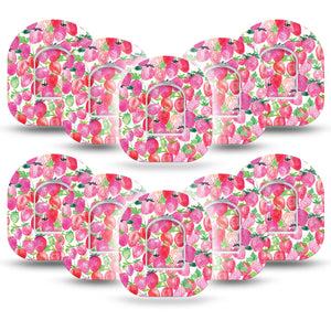 ExpressionMed Strawberry Crush Omnipod Tape 10-Pack Tape and 10-Pack Sticker Watercolor Strawberry, Adhesive Patch Pump Design