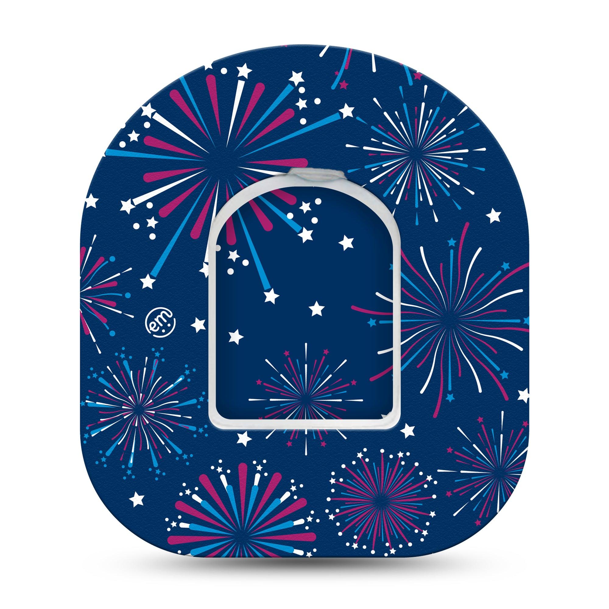 ExpressionMed Night Sky Celebration Omnipod Sticker Pod Surface Center Sticker Single Sticker with matching Single Pod Tape patriotic firework display Decorative Decal Pump design