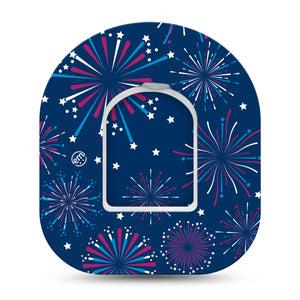 ExpressionMed Night Sky Celebration Omnipod Sticker Pod Surface Center Sticker Single Sticker with matching Single Pod Tape patriotic firework display Decorative Decal Pump design