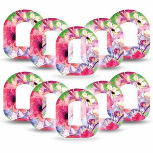 ExpressionMed Watercolor Red Flowers Omnipod Tape 10-Pack Vibrant Pink Red Artwork Florals Adhesive Patch Pump Design