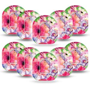 ExpressionMed Watercolor Red Flowers Omnipod Tape 10-Pack Tape and 10-Pack Sticker Bold Pink Flowers Adhesive Patch Pump Design