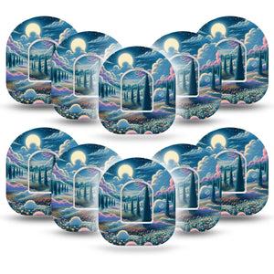 ExpressionMed Dreamy Landscape Omnipod Tape 10-Pack Tape and 10-Pack Sticker Calm Garden Adhesive Patch Pump Design