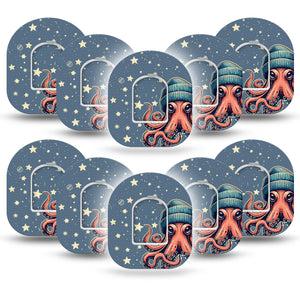 ExpressionMed Hipster Octopus Omnipod Tape, 10-Pack Tape and 10-Pack Sticker Sea Animal, Adhesive Patch Pump Design