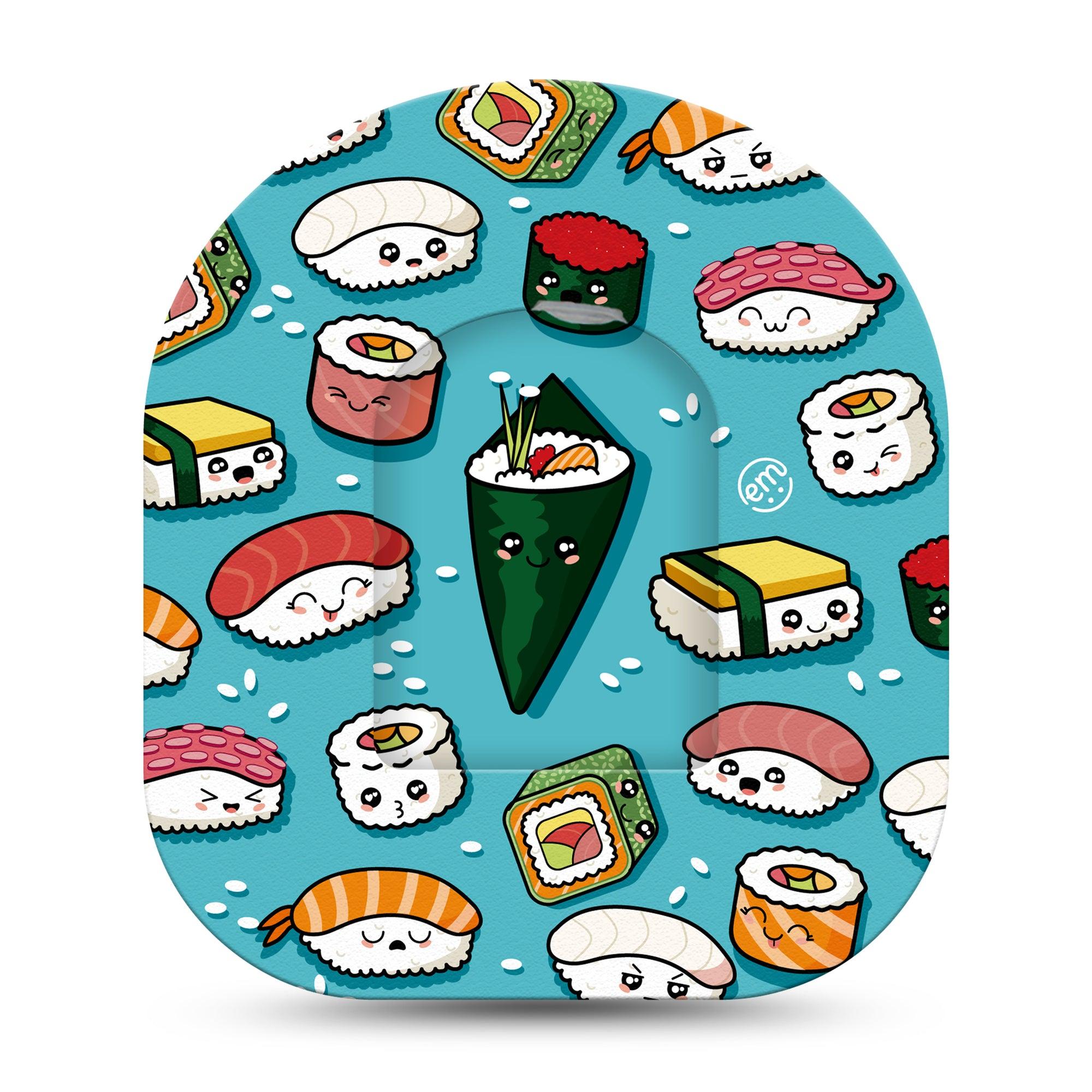 ExpressionMed Silly Sushi Omnipod Full Wrap Center Sticker Single Tape and Single Sticker Emoji face like-Sushi, Vinyl Decoration Pump Design