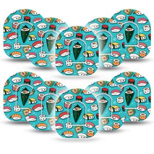 ExpressionMed Silly Sushi Omnipod Tape 10-Pack Tape and 10-Pack Sticker Cartoon Sushi Rolls Adhesive Patch Pump Design